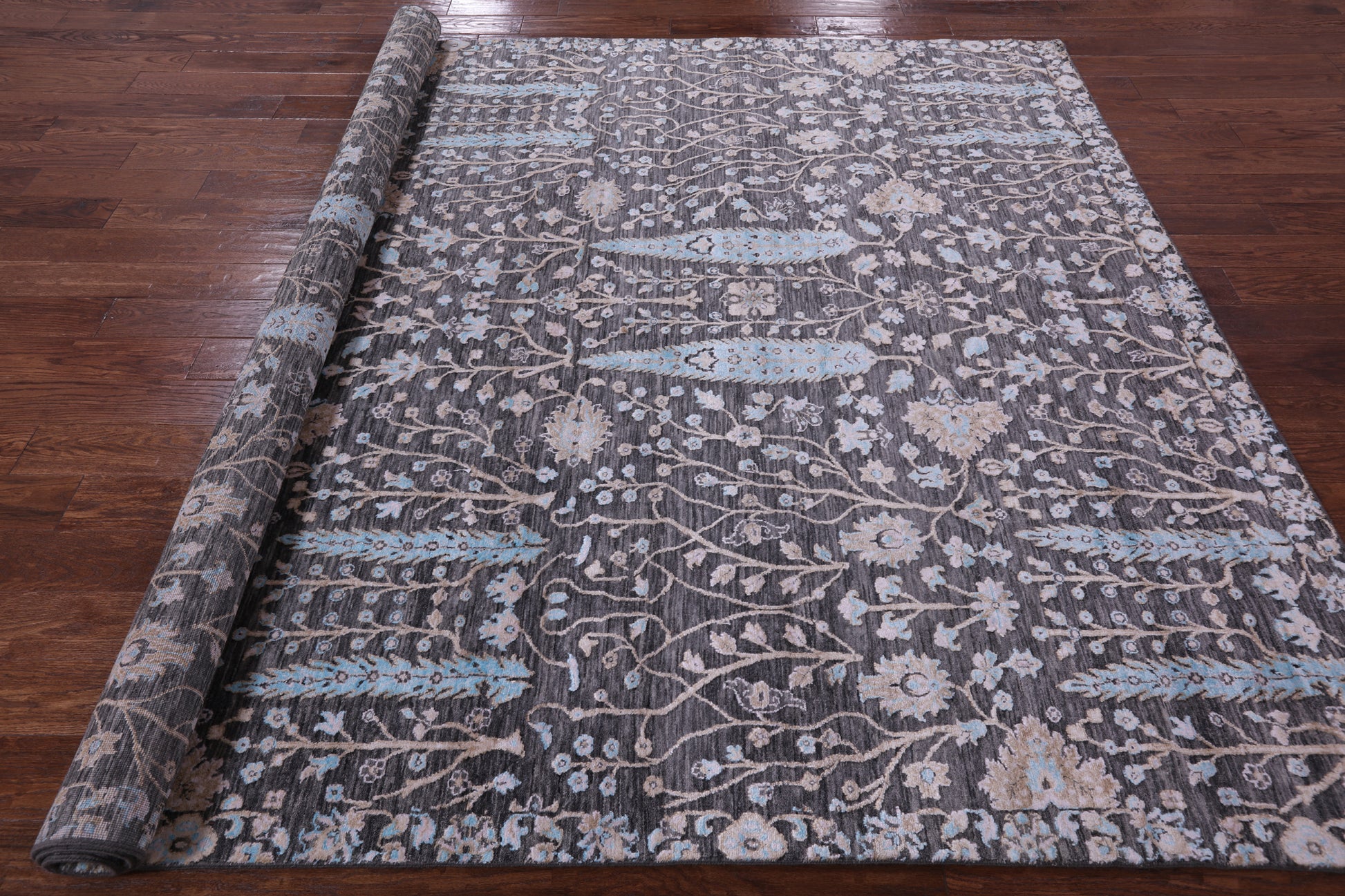 Grey Persian Ziegler Handmade Wool & Silk Rug - 8' 1" X 10' 1" - Golden Nile