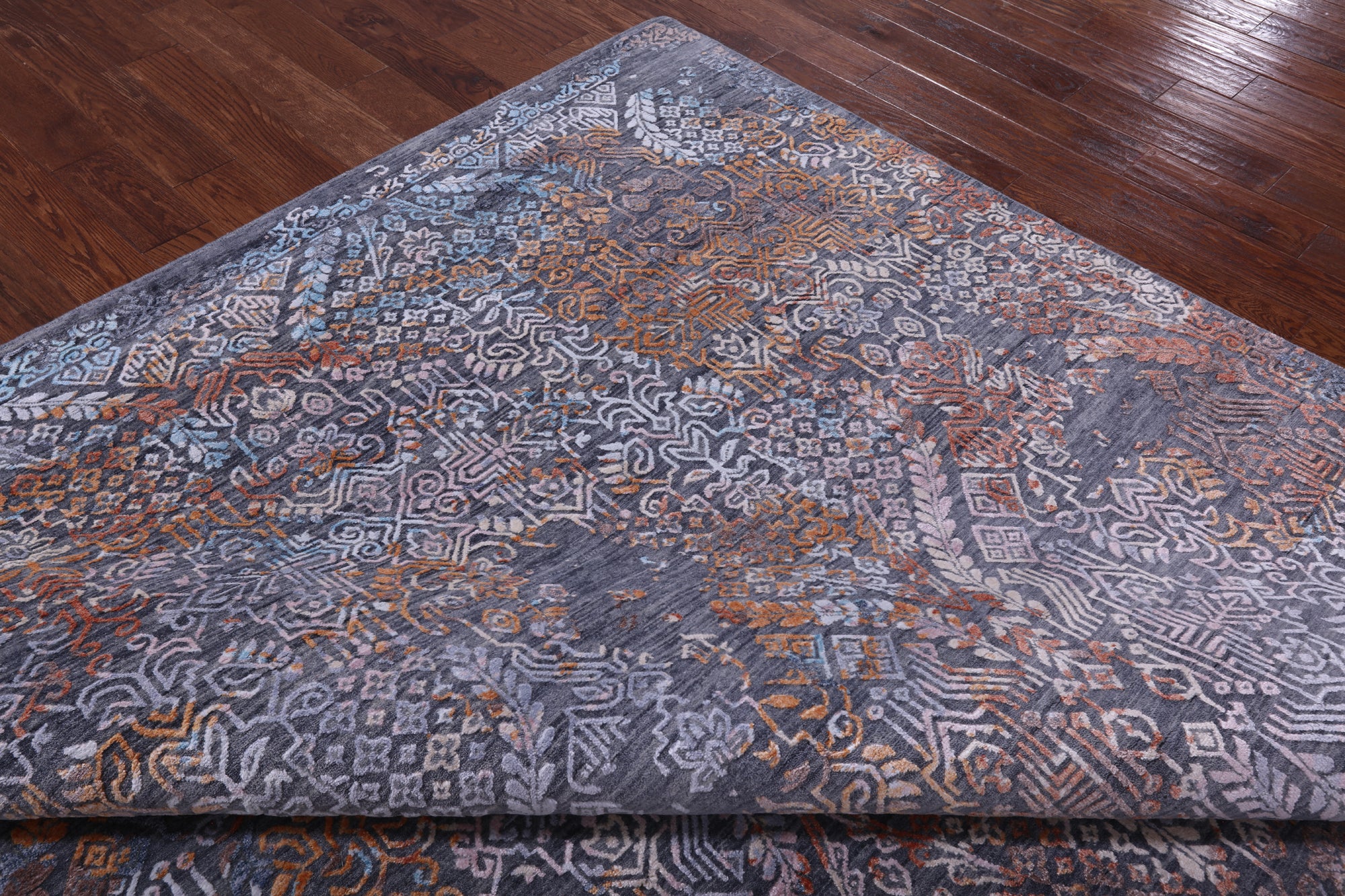 Grey Abstract Modern Hand Knotted Wool & Silk Rug - 8' 0" X 10' 2" - Golden Nile