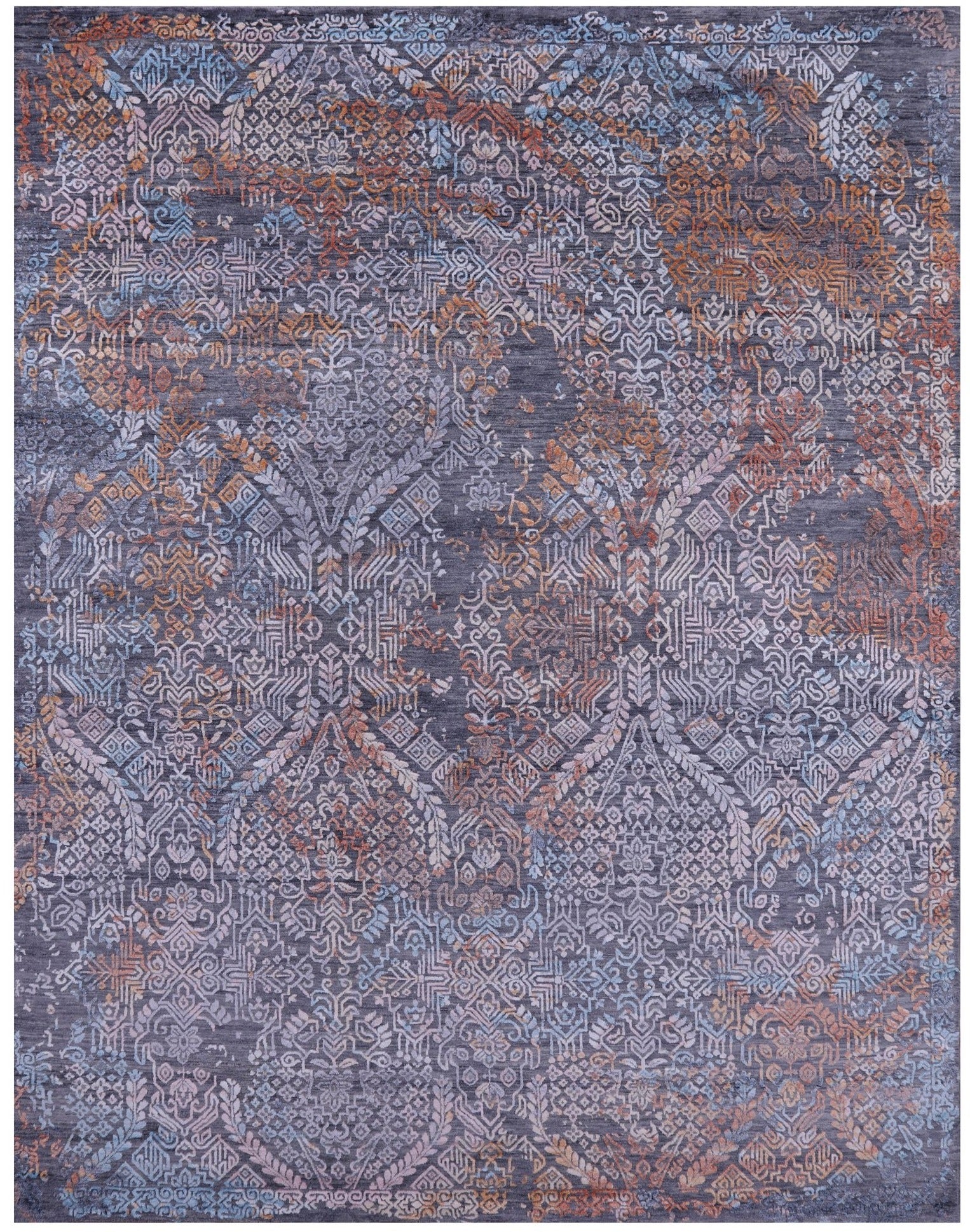 Grey Abstract Modern Hand Knotted Wool & Silk Rug - 8' 0" X 10' 2" - Golden Nile