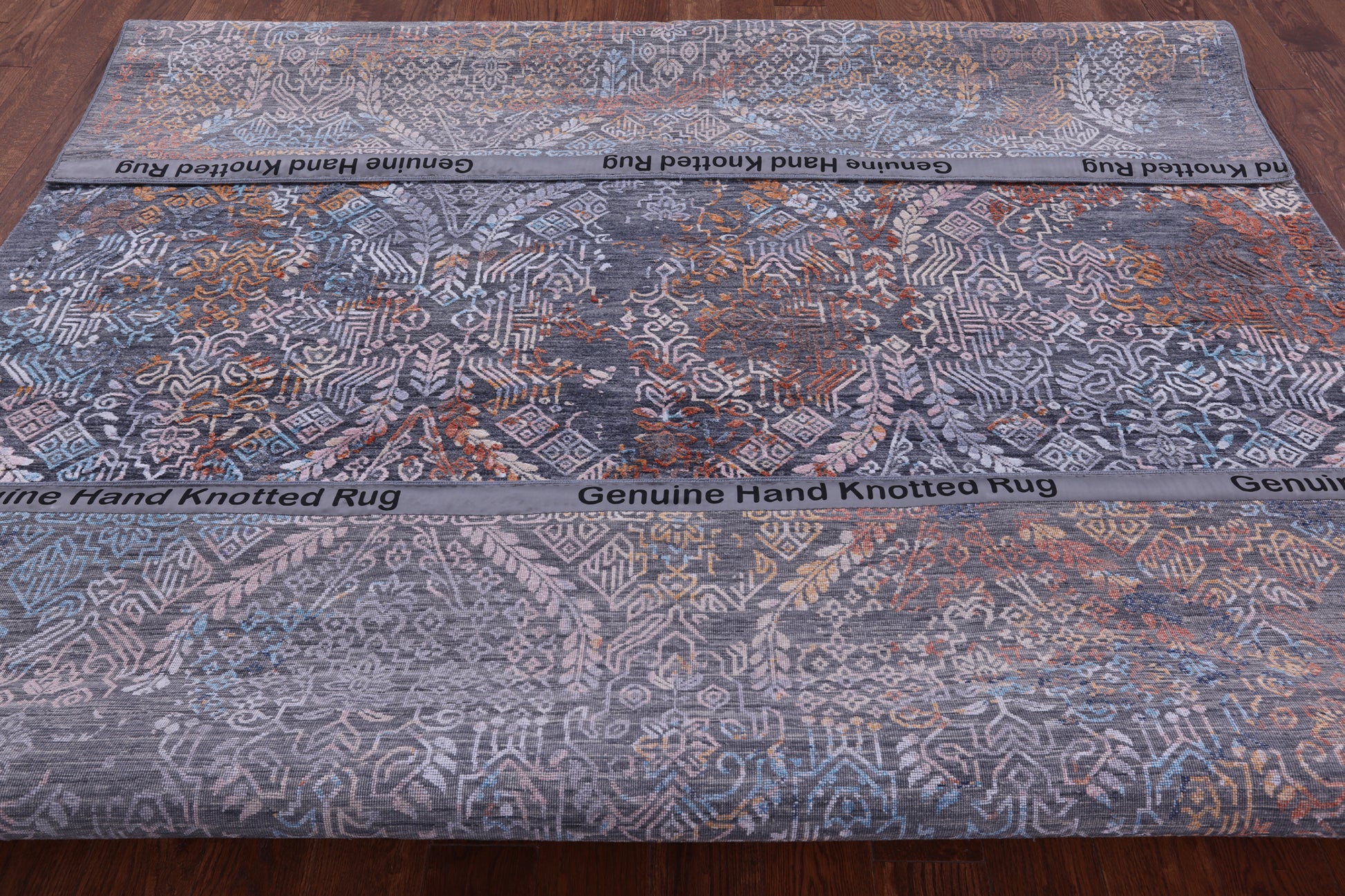 Grey Abstract Modern Hand Knotted Wool & Silk Rug - 8' 0" X 10' 2" - Golden Nile