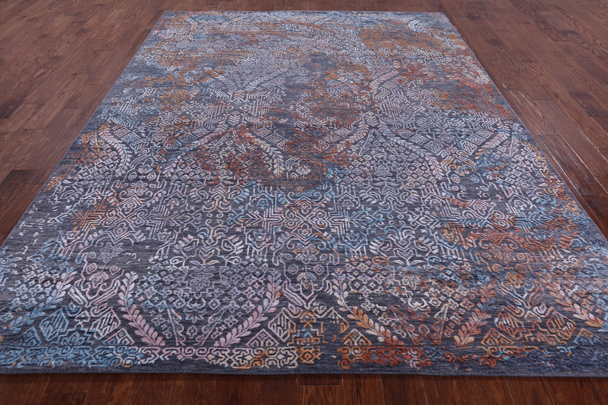 Grey Abstract Modern Hand Knotted Wool & Silk Rug - 8' 0" X 10' 2" - Golden Nile