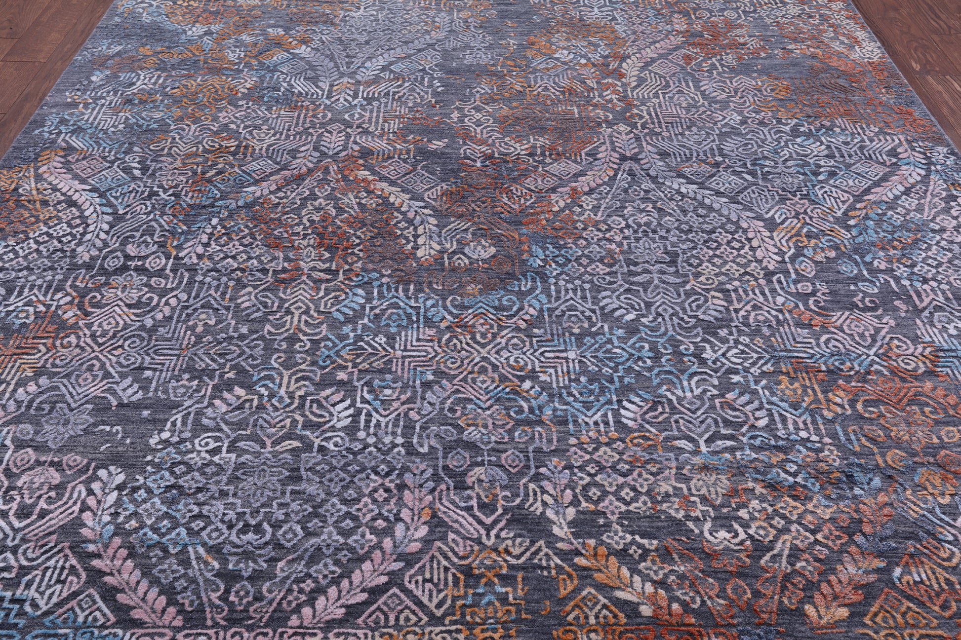 Grey Abstract Modern Hand Knotted Wool & Silk Rug - 8' 0" X 10' 2" - Golden Nile
