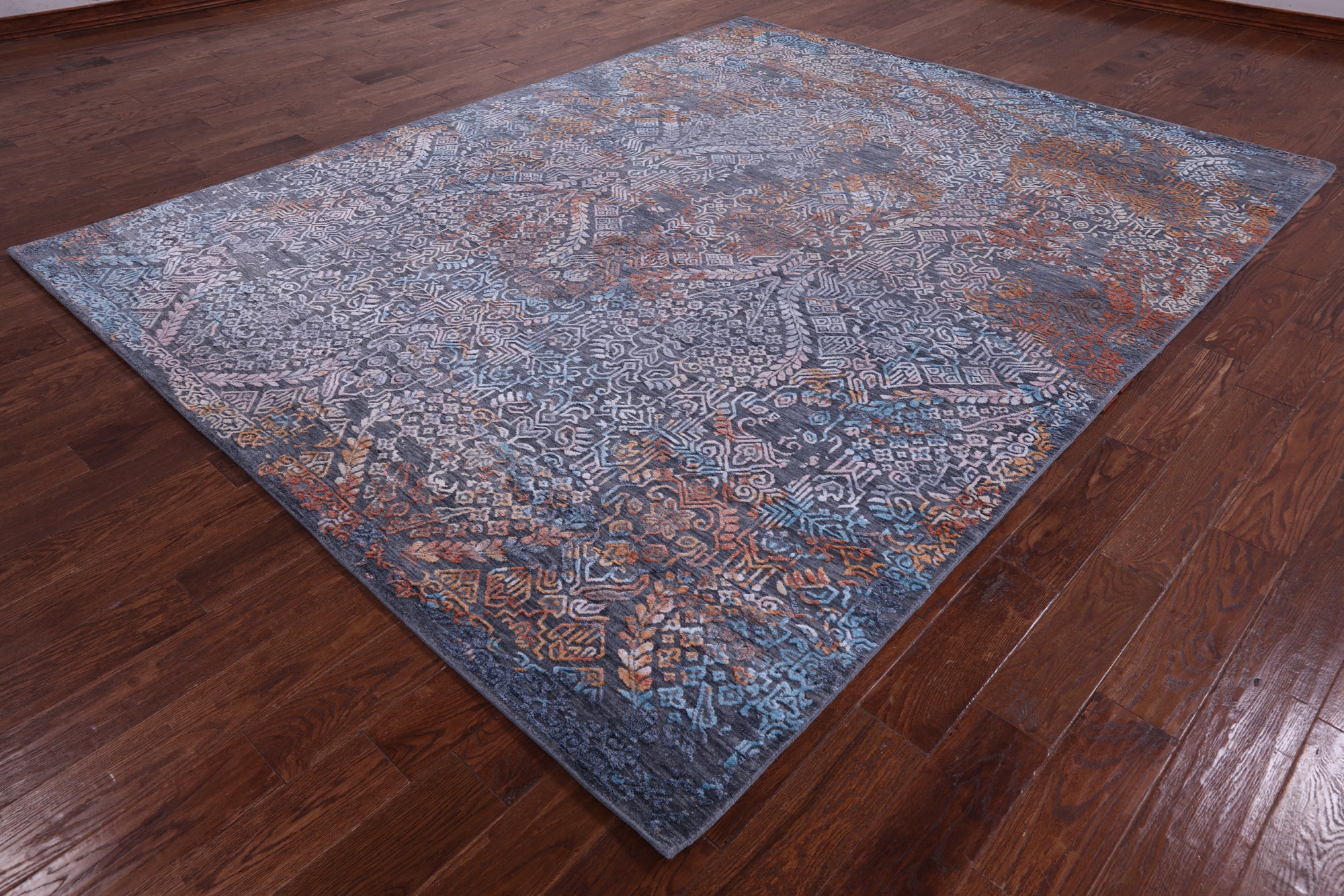 Grey Abstract Modern Hand Knotted Wool & Silk Rug - 8' 0" X 10' 2" - Golden Nile
