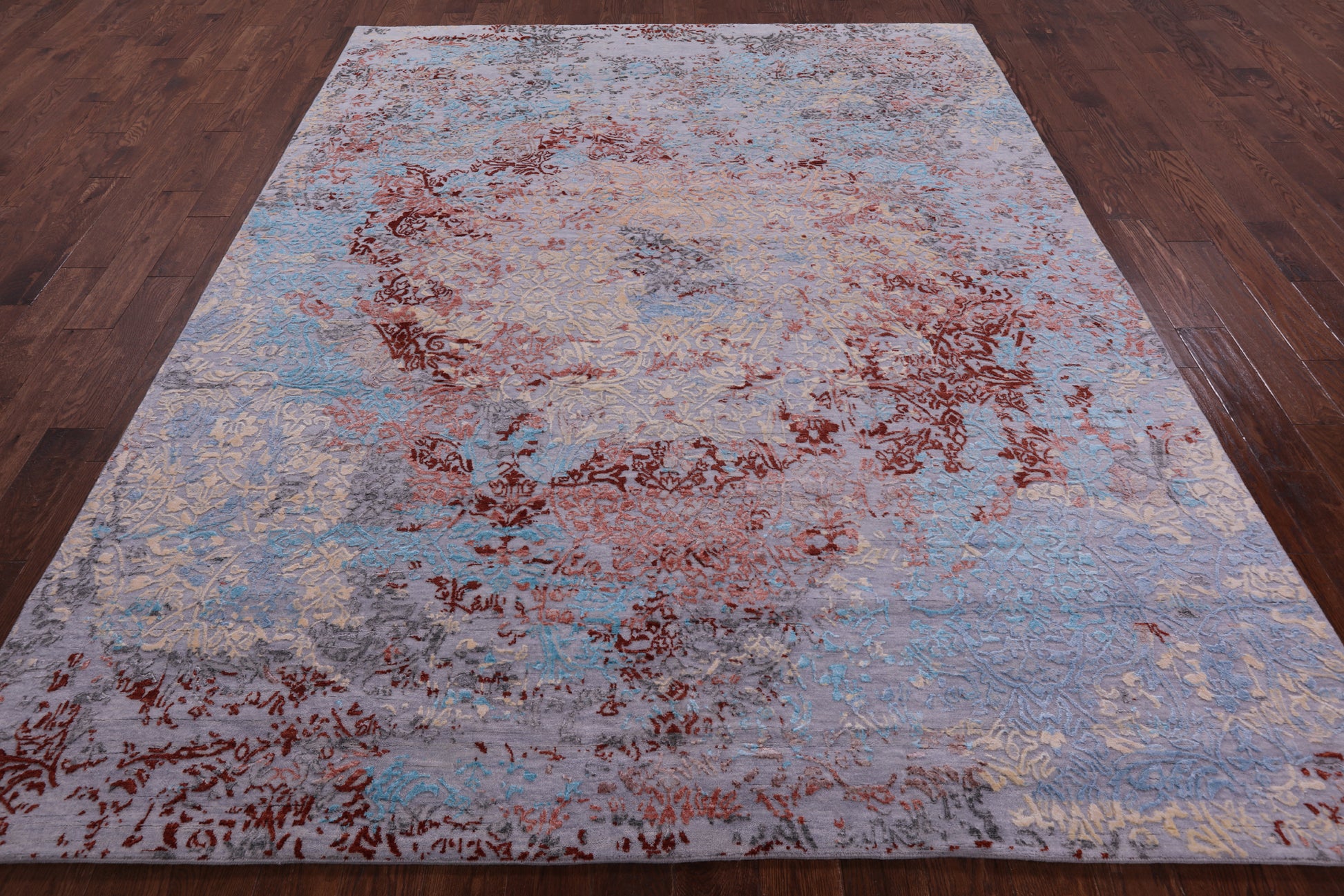 Abstract Contemporary Hand Knotted Wool & Silk Rug - 8' 0" X 10' 1" - Golden Nile