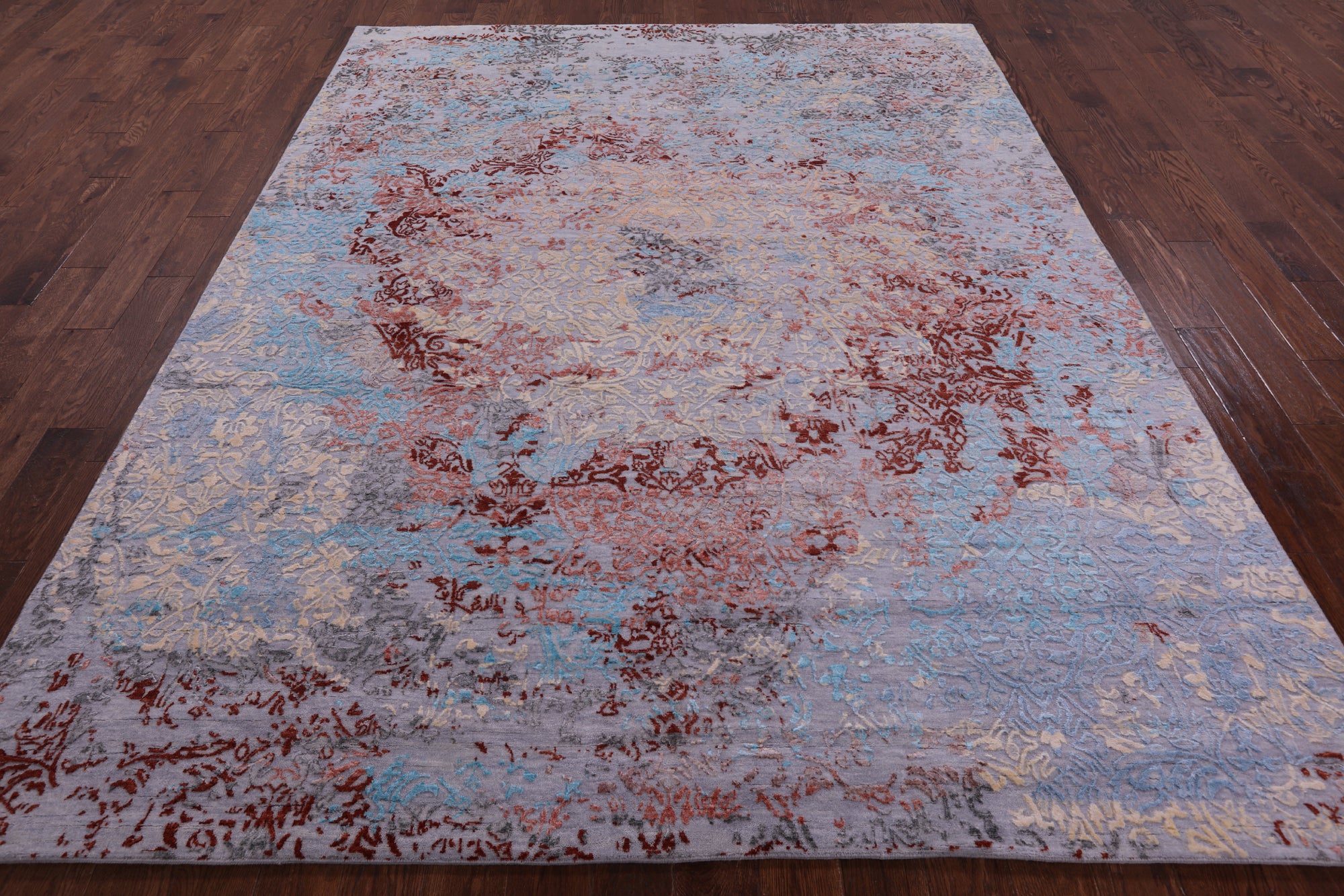 Abstract Contemporary Hand Knotted Wool & Silk Rug - 8' 0" X 10' 1" - Golden Nile