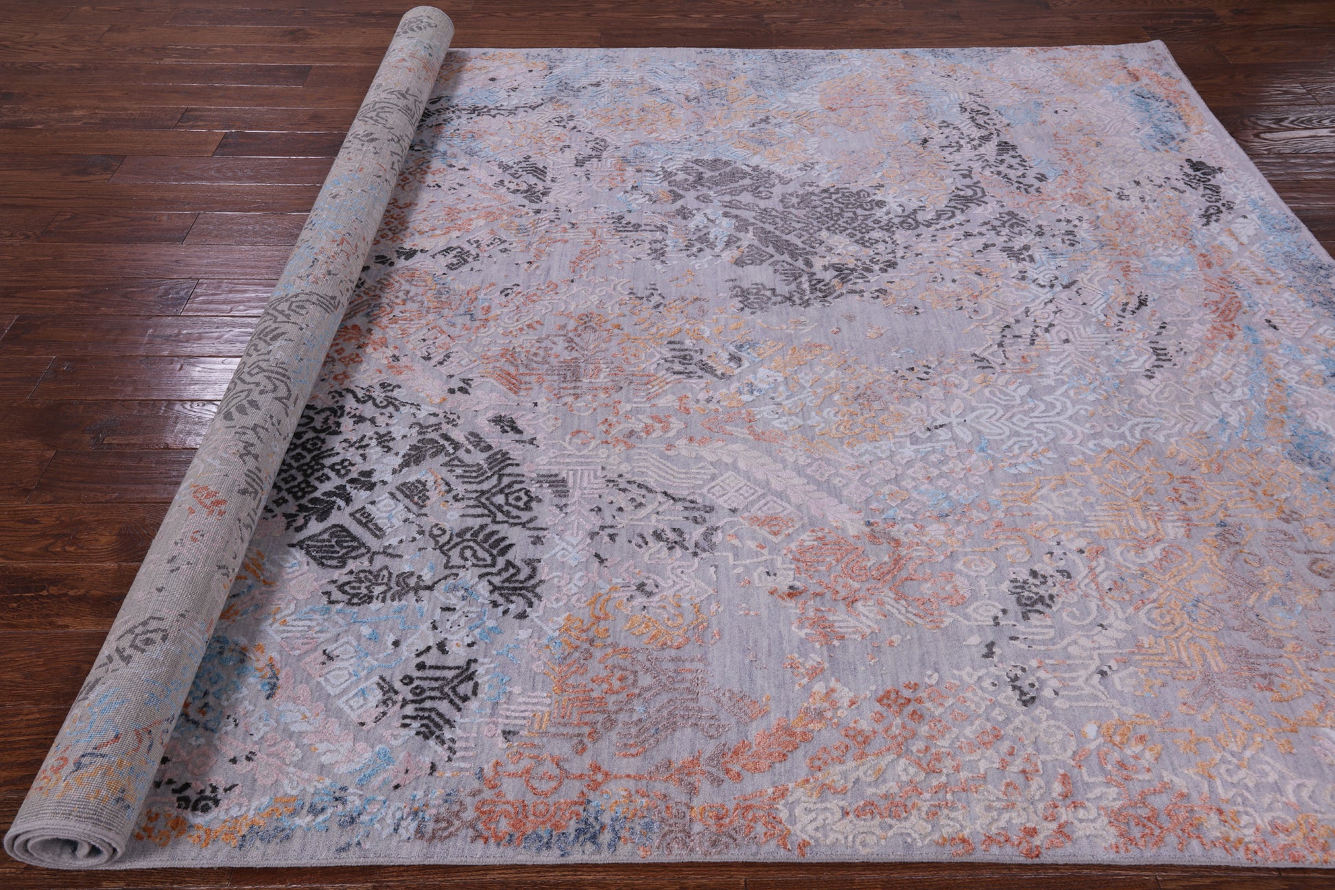 Abstract Contemporary Hand Knotted Wool & Silk Rug - 7' 9" X 10' 3" - Golden Nile