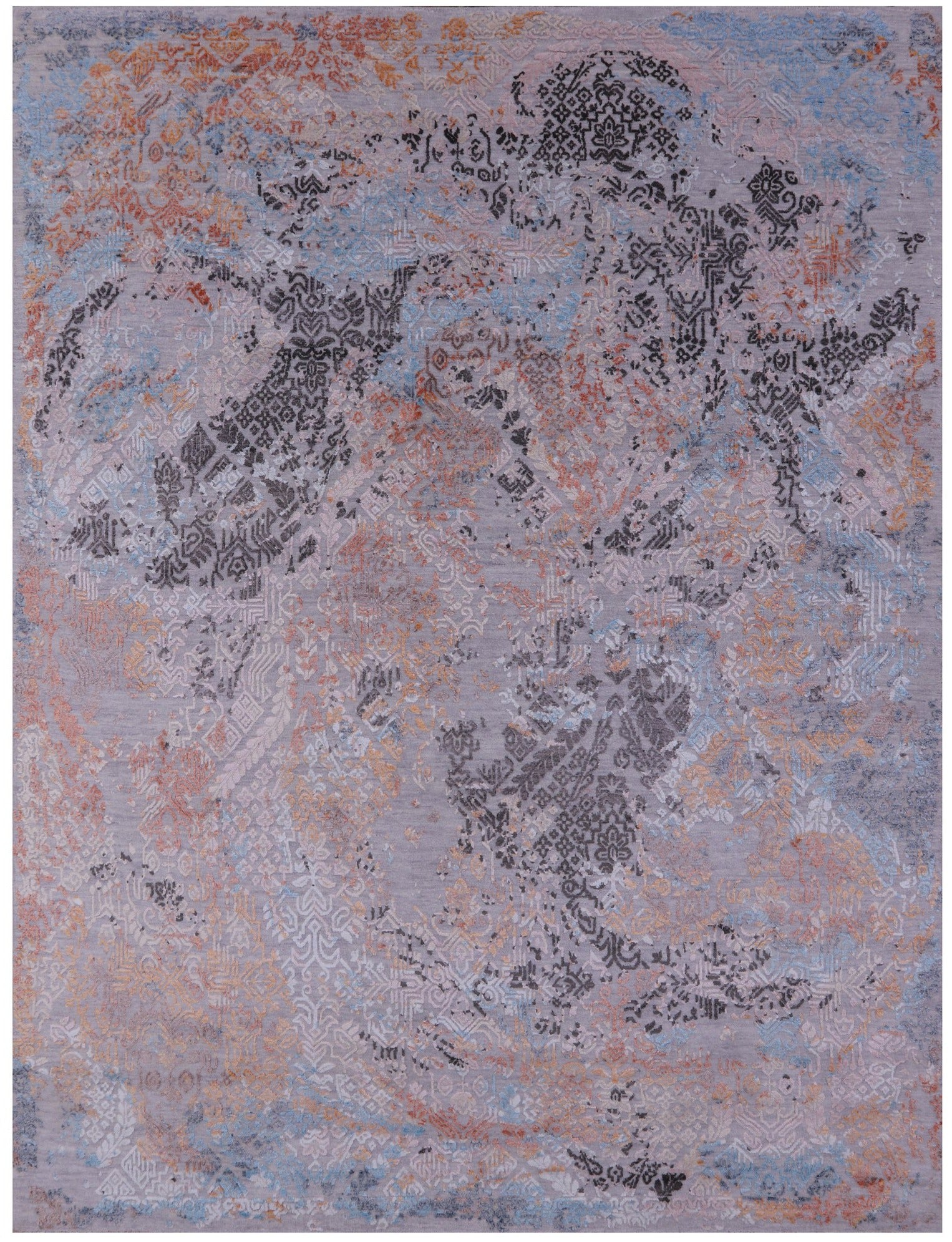 Abstract Contemporary Hand Knotted Wool & Silk Rug - 7' 9" X 10' 3" - Golden Nile