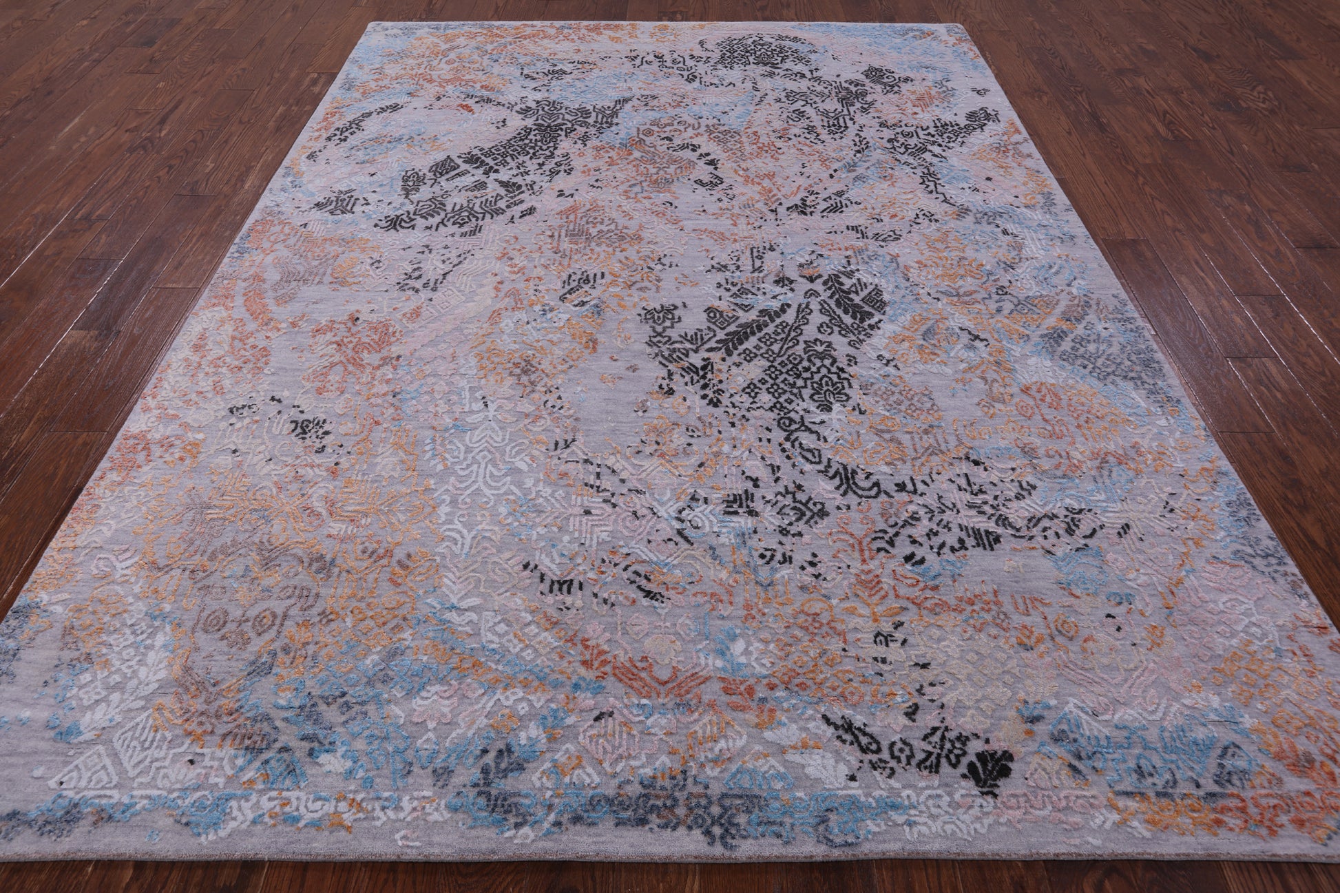 Abstract Contemporary Hand Knotted Wool & Silk Rug - 7' 9" X 10' 3" - Golden Nile