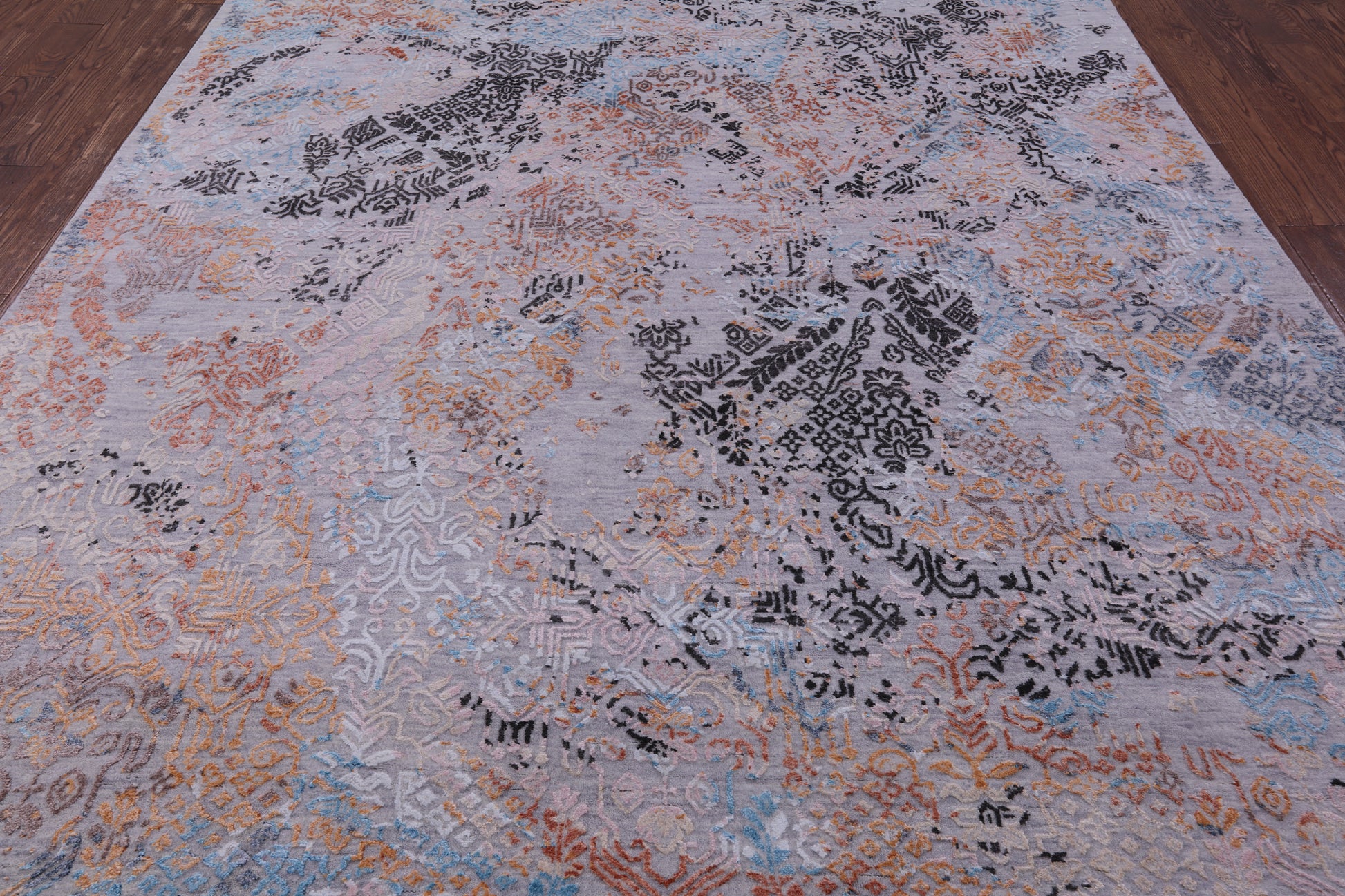 Abstract Contemporary Hand Knotted Wool & Silk Rug - 7' 9" X 10' 3" - Golden Nile