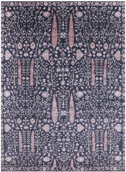 Grey Persian Ziegler Hand Knotted Wool & Silk Rug - 8' 9" X 12' 1" - Golden Nile