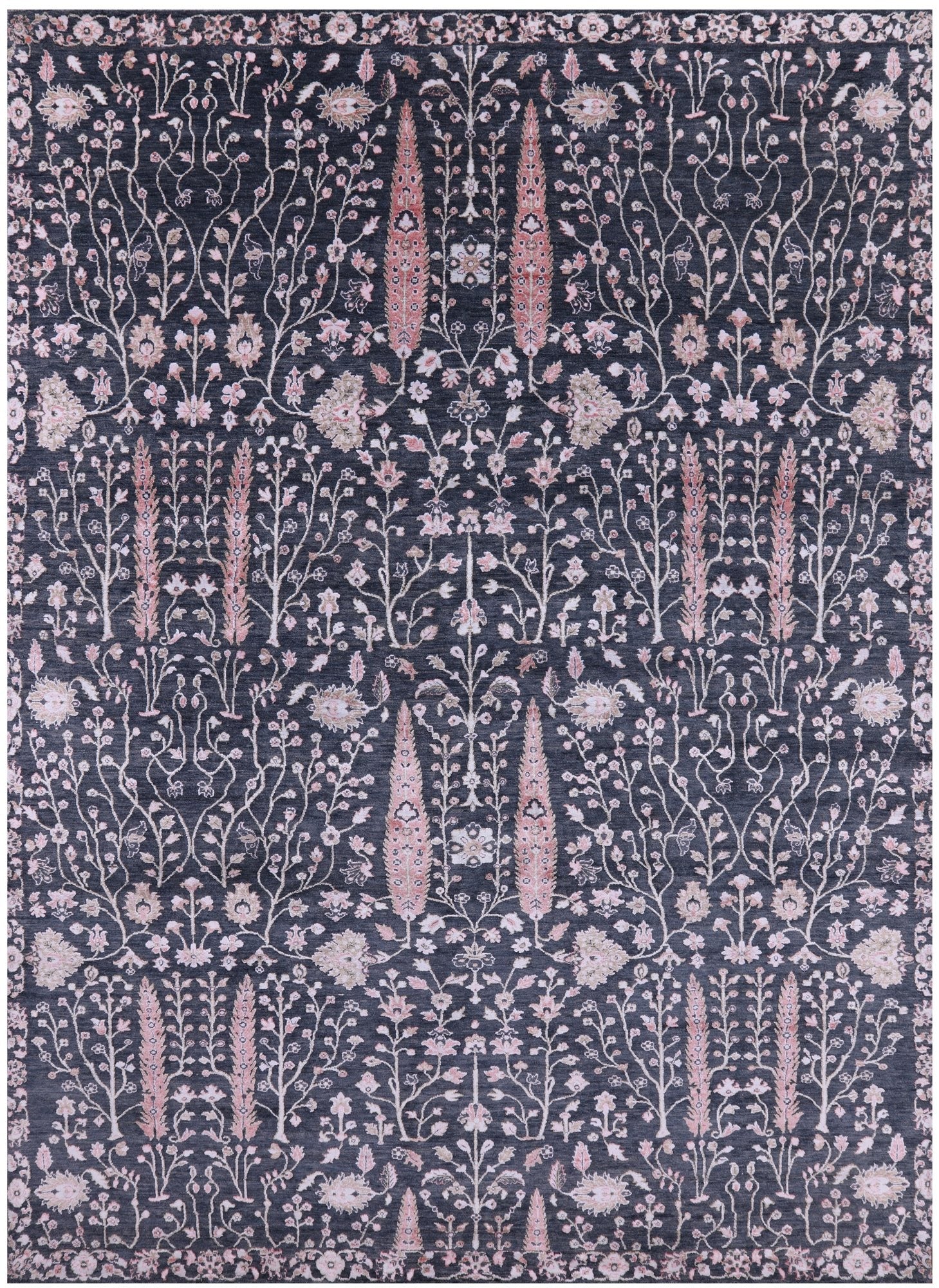 Grey Persian Ziegler Hand Knotted Wool & Silk Rug - 8' 9" X 12' 1" - Golden Nile