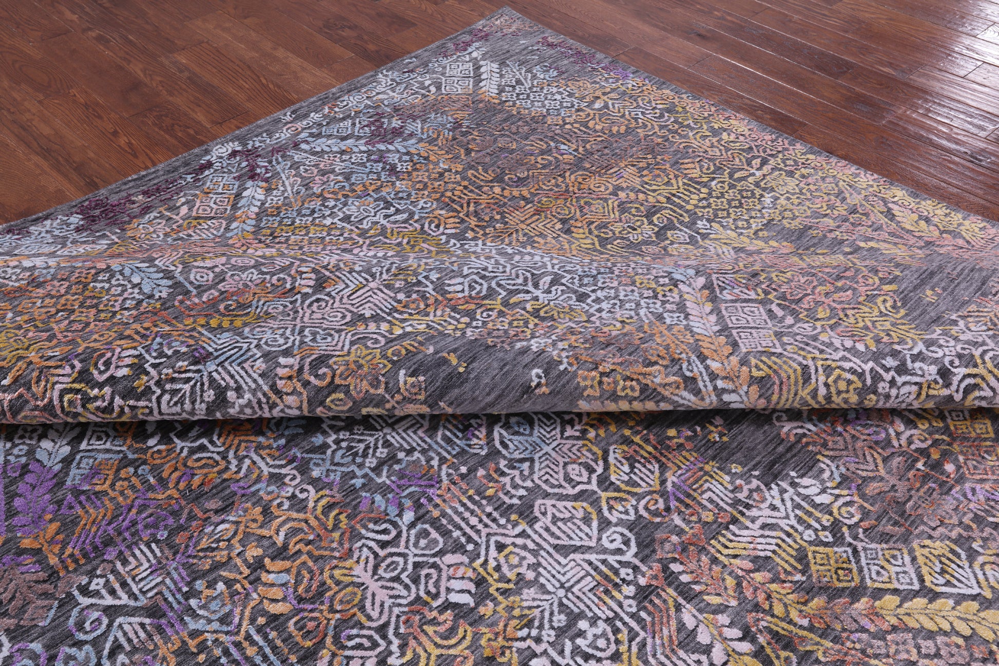 Contemporary Handmade Wool & Silk Rug - 9' 0" X 12' 2" - Golden Nile