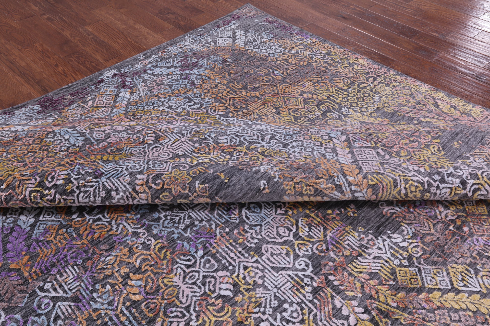 Contemporary Handmade Wool & Silk Rug - 9' 0" X 12' 2" - Golden Nile