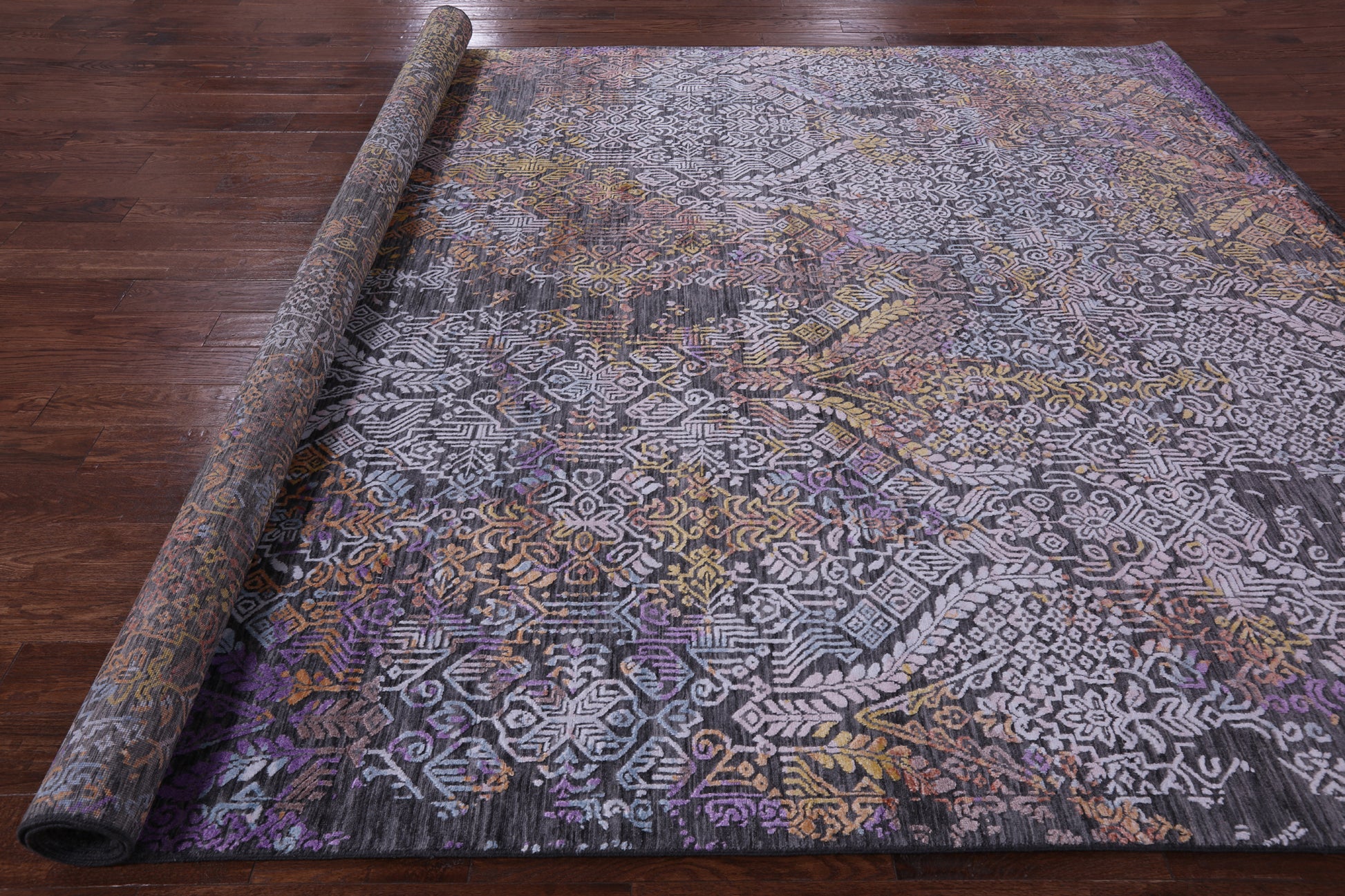Contemporary Handmade Wool & Silk Rug - 9' 0" X 12' 2" - Golden Nile