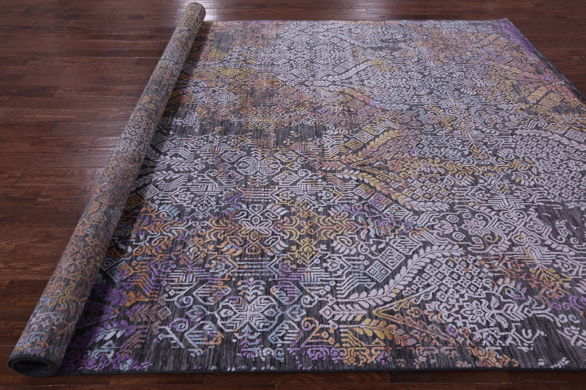 Contemporary Handmade Wool & Silk Rug - 9' 0" X 12' 2" - Golden Nile