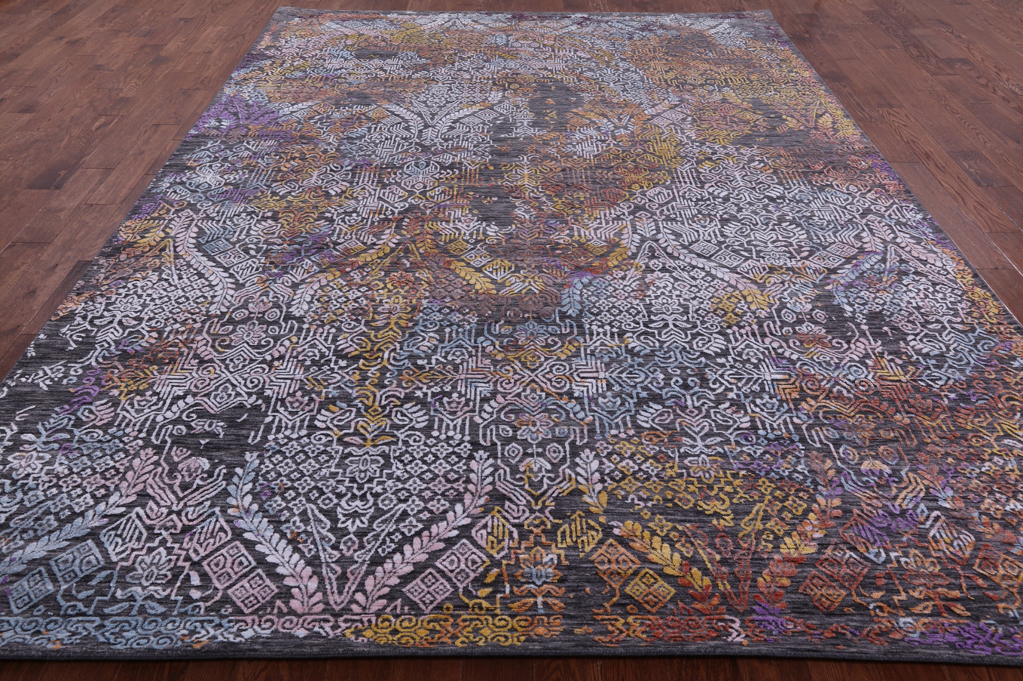 Contemporary Handmade Wool & Silk Rug - 9' 0" X 12' 2" - Golden Nile