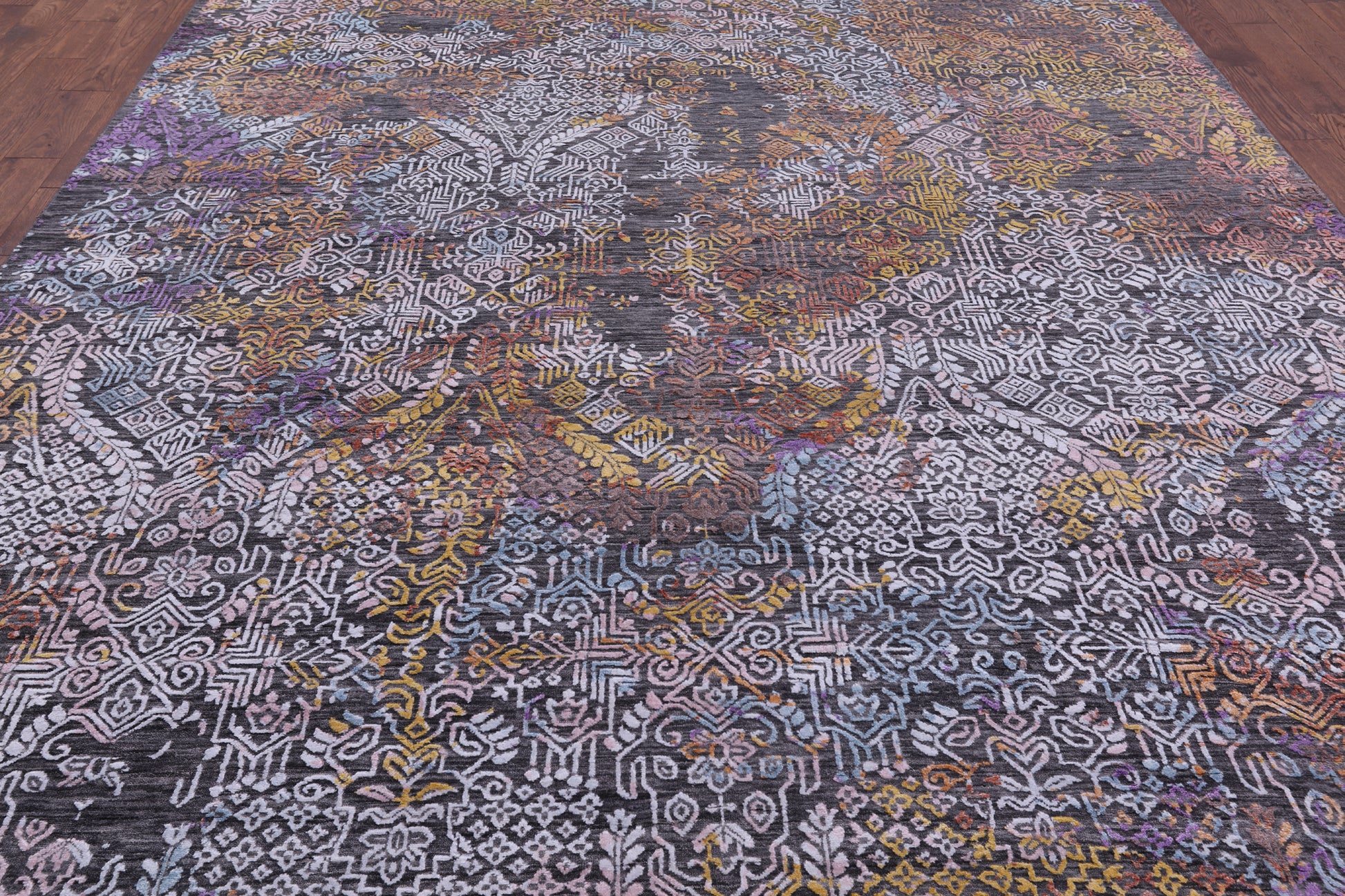 Contemporary Handmade Wool & Silk Rug - 9' 0" X 12' 2" - Golden Nile