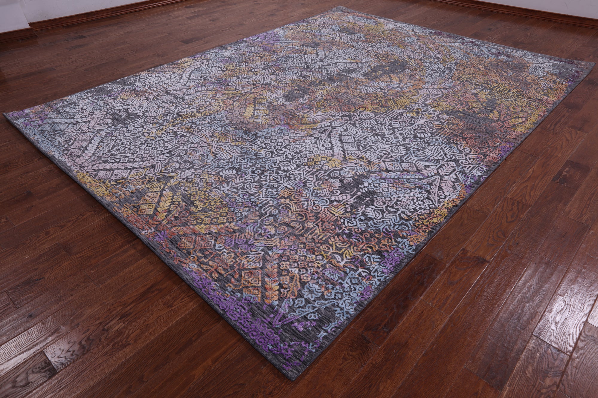 Contemporary Handmade Wool & Silk Rug - 9' 0" X 12' 2" - Golden Nile