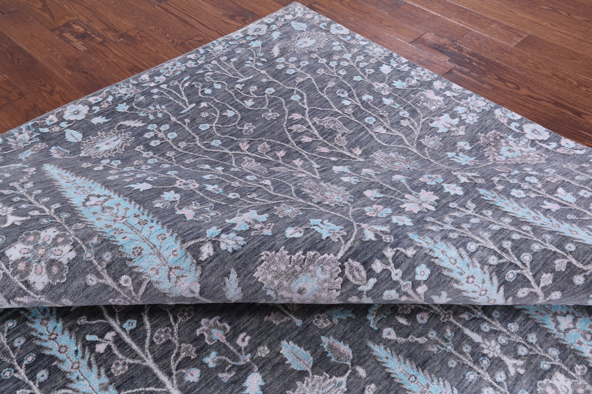 Grey Persian Ziegler Hand Knotted Wool & Silk Rug - 8' 10" X 11' 10" - Golden Nile
