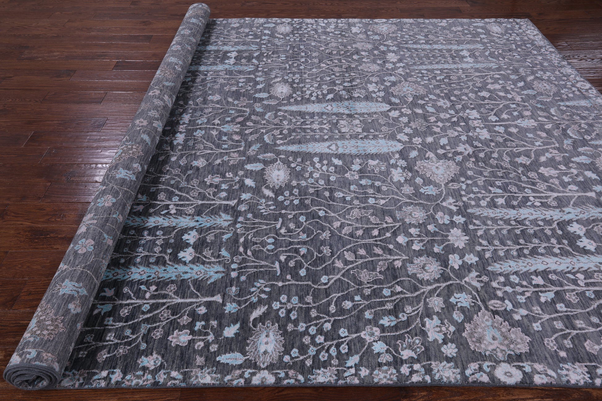 Grey Persian Ziegler Hand Knotted Wool & Silk Rug - 8' 10" X 11' 10" - Golden Nile