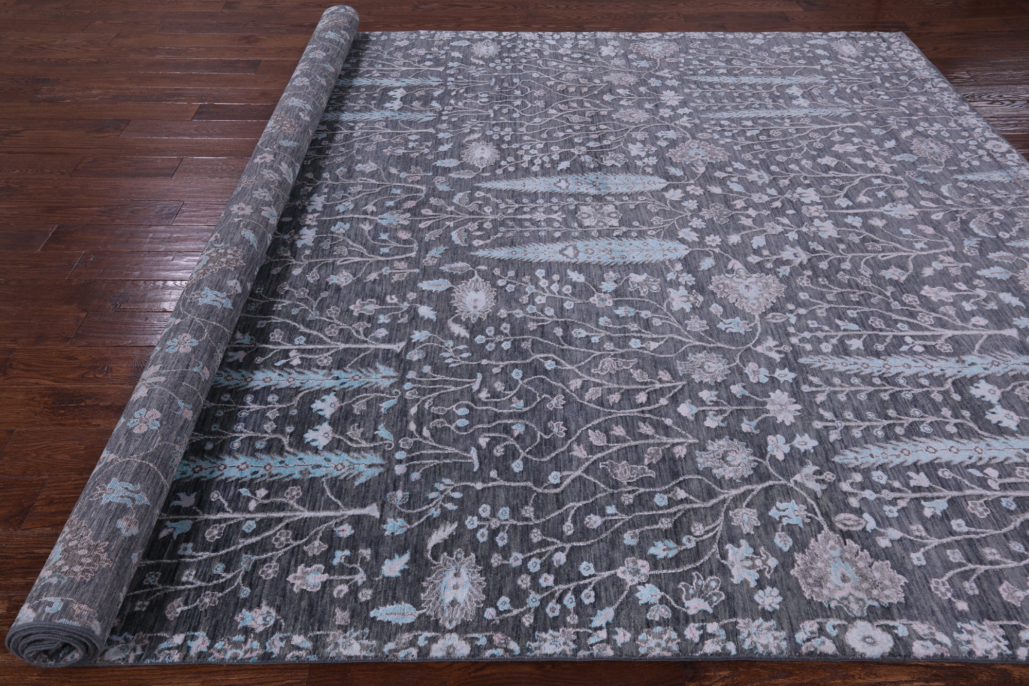 Grey Persian Ziegler Hand Knotted Wool & Silk Rug - 8' 10" X 11' 10" - Golden Nile