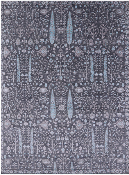 Grey Persian Ziegler Hand Knotted Wool & Silk Rug - 8' 10" X 11' 10" - Golden Nile