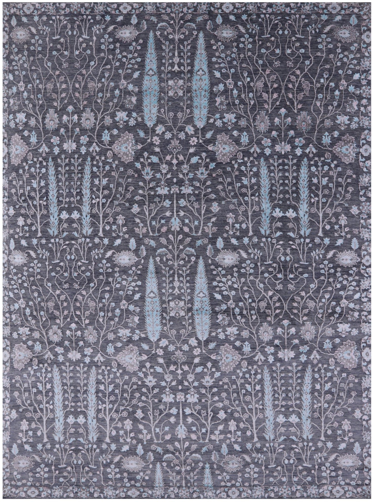Grey Persian Ziegler Hand Knotted Wool & Silk Rug - 8' 10" X 11' 10" - Golden Nile