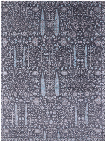 Grey Persian Ziegler Hand Knotted Wool & Silk Rug - 8' 10