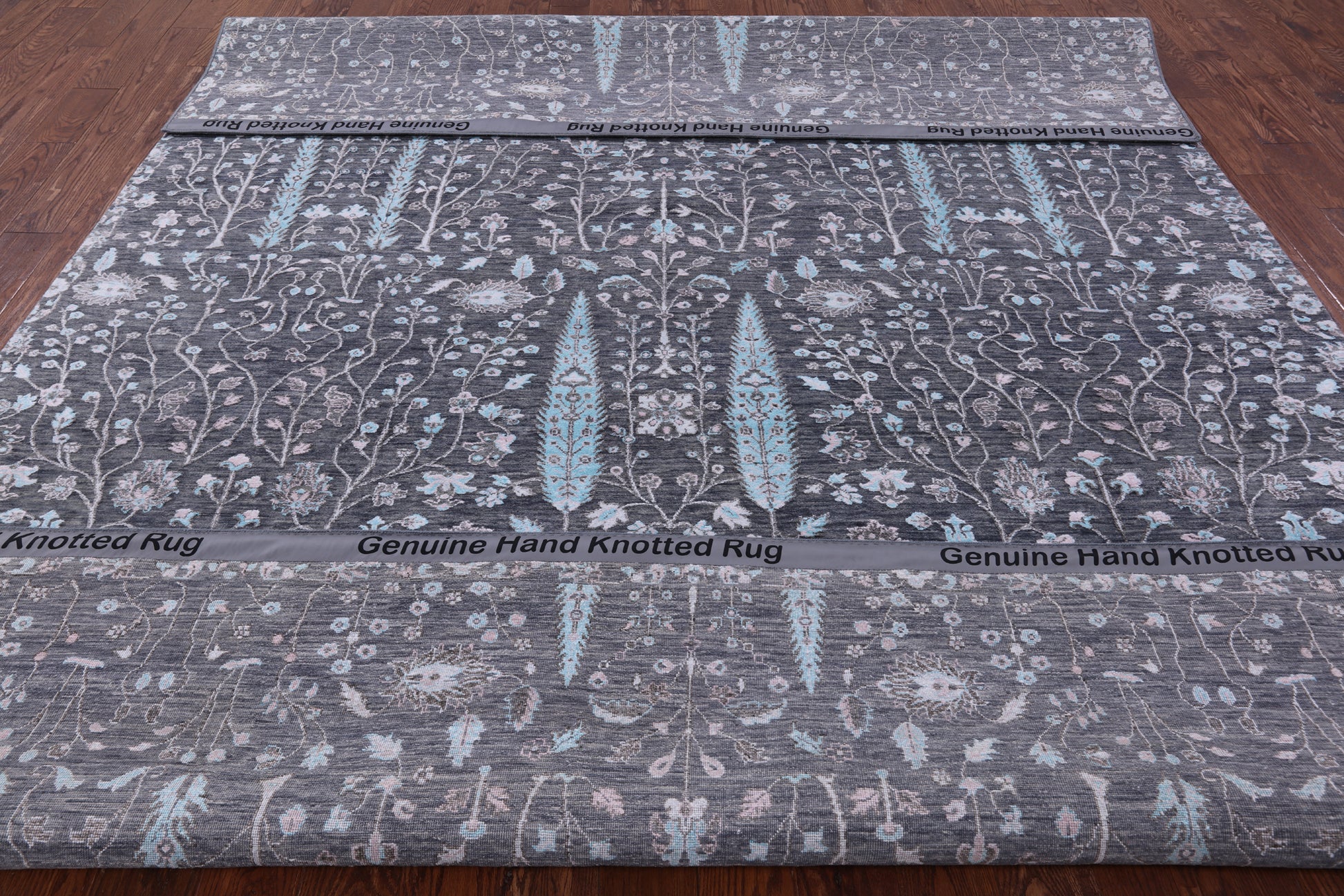Grey Persian Ziegler Hand Knotted Wool & Silk Rug - 8' 10" X 11' 10" - Golden Nile