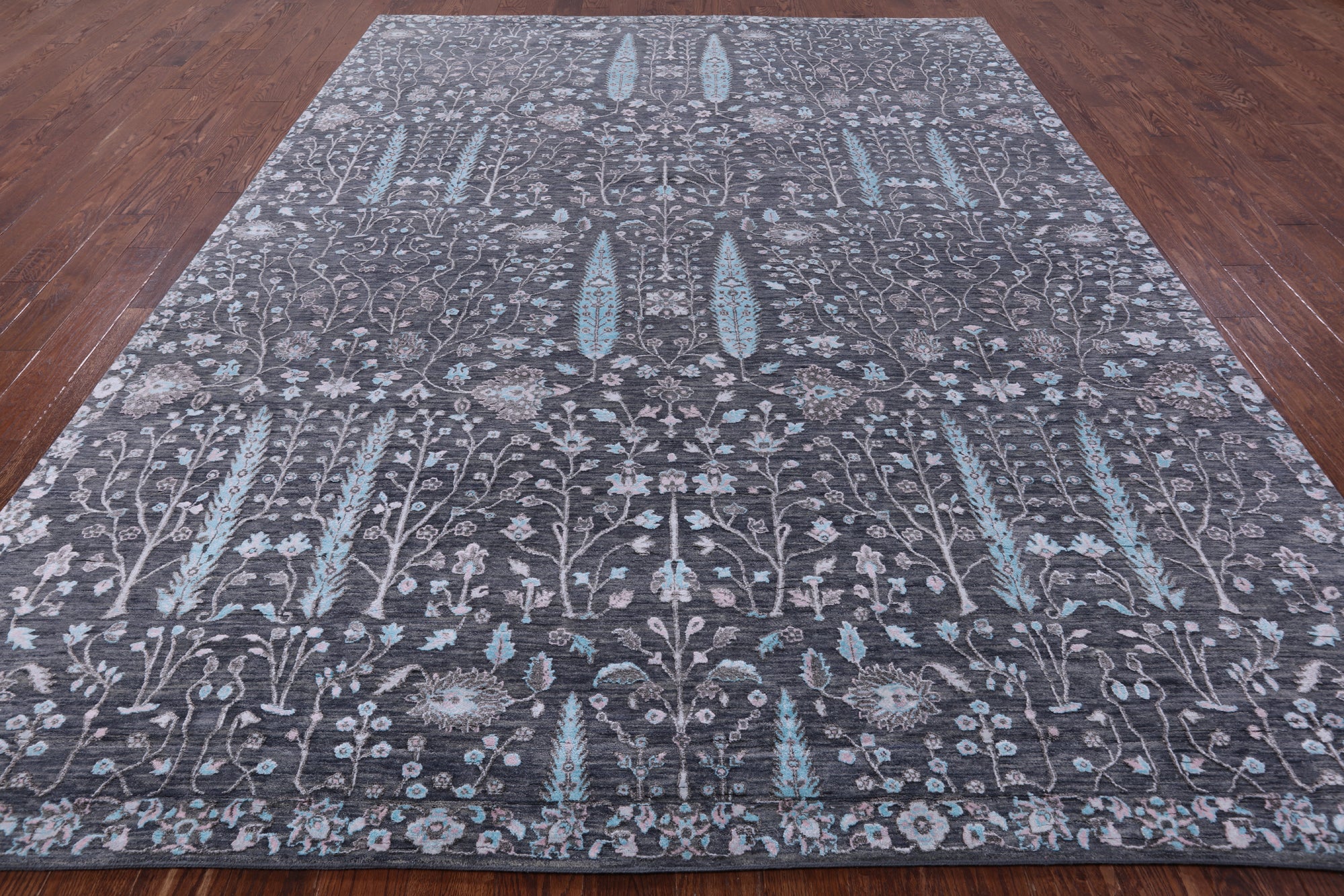 Grey Persian Ziegler Hand Knotted Wool & Silk Rug - 8' 10" X 11' 10" - Golden Nile