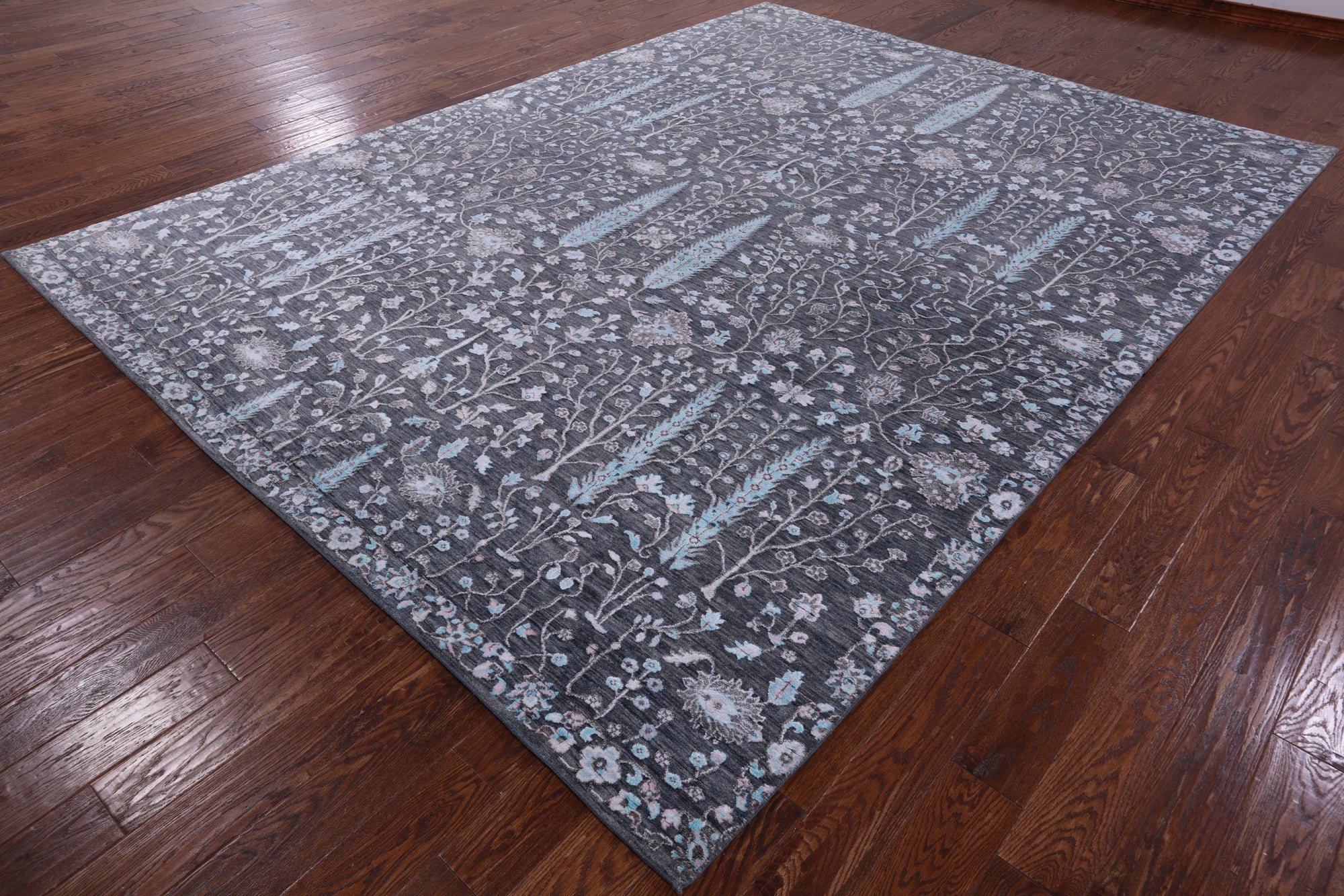 Grey Persian Ziegler Hand Knotted Wool & Silk Rug - 8' 10" X 11' 10" - Golden Nile