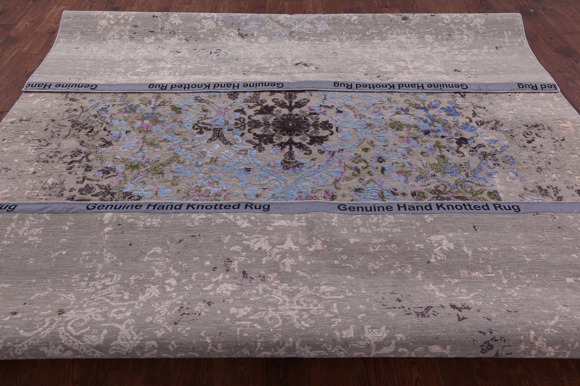 Abstract Modern Hand Knotted Wool & Silk Rug - 8' 11" X 12' 1" - Golden Nile