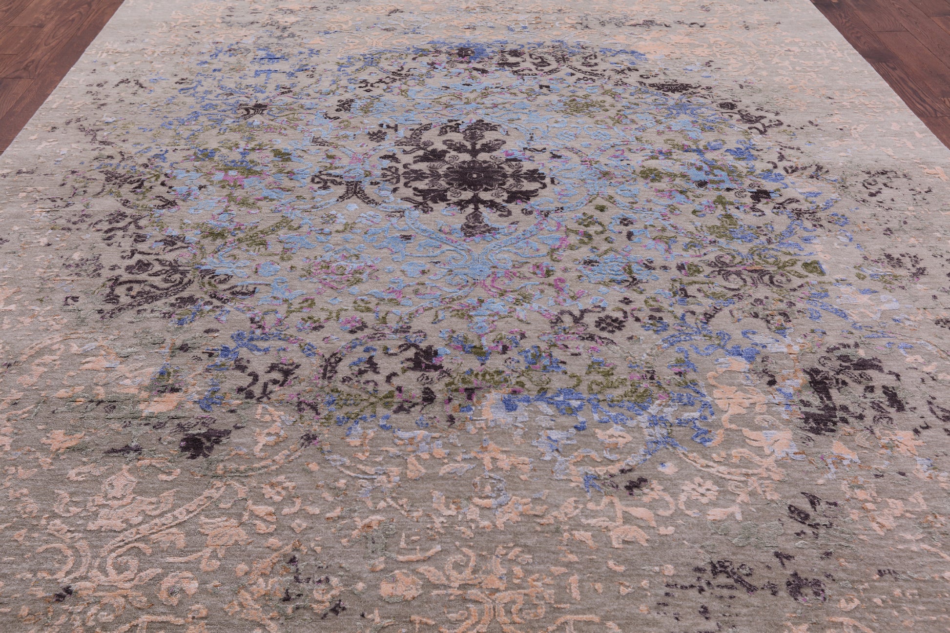 Abstract Modern Hand Knotted Wool & Silk Rug - 8' 11" X 12' 1" - Golden Nile