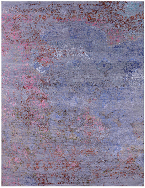 Abstract Modern Hand Knotted Wool & Silk Rug - 7' 11" X 10' 5" - Golden Nile