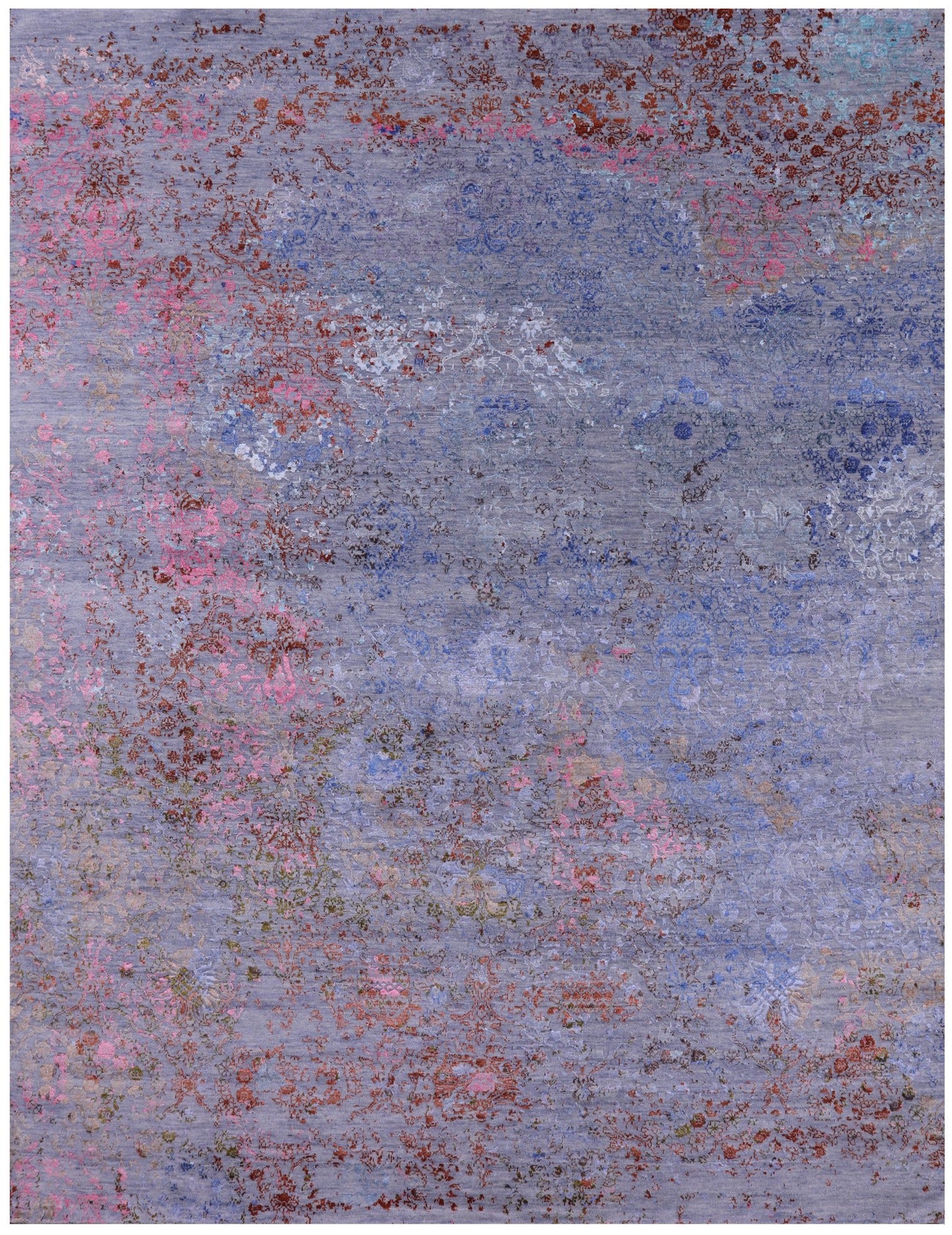 Abstract Modern Hand Knotted Wool & Silk Rug - 7' 11" X 10' 5" - Golden Nile