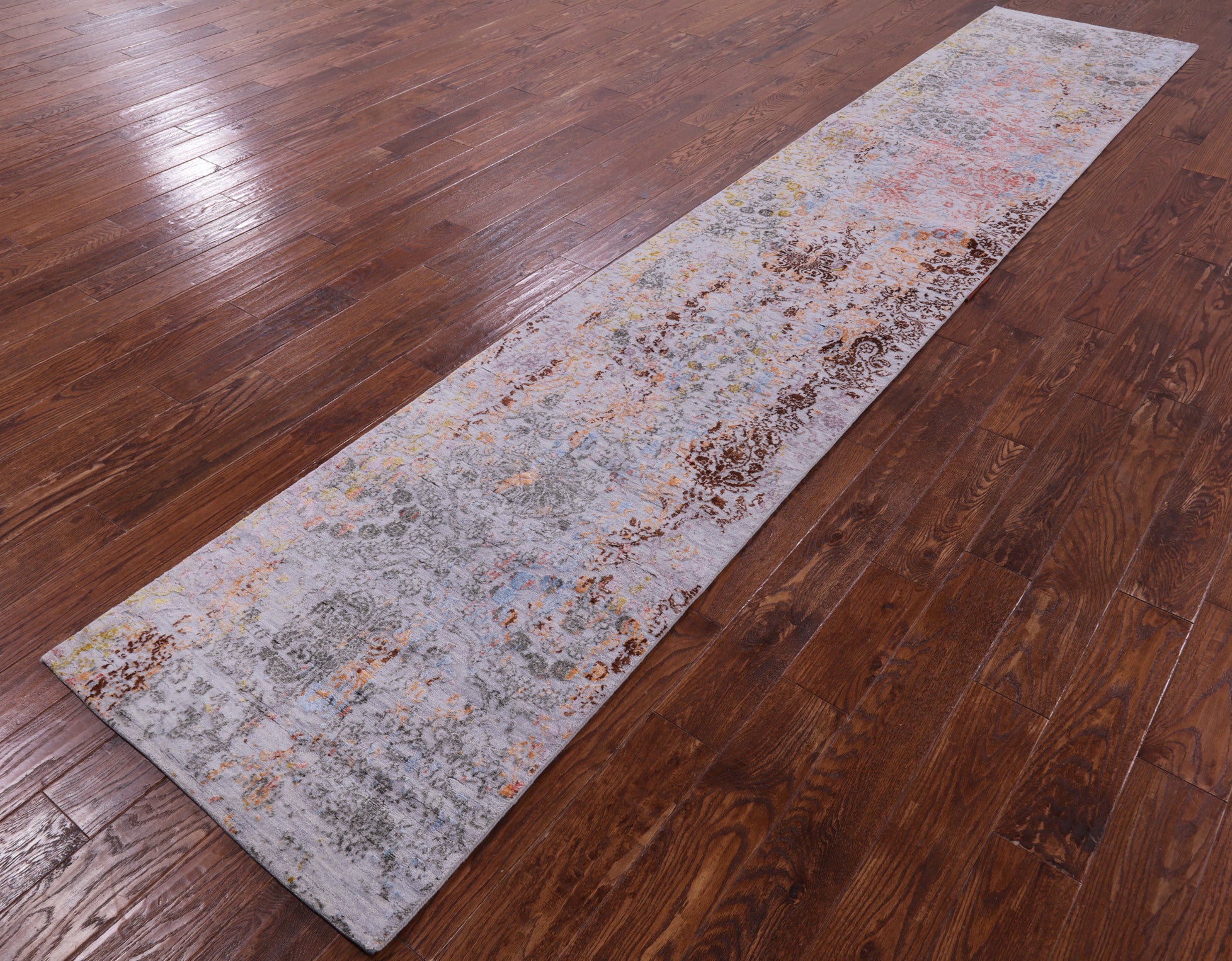Abstract Contemporary Hand Knotted Wool Runner Rug - 2' 7" X 13' 10" - Golden Nile