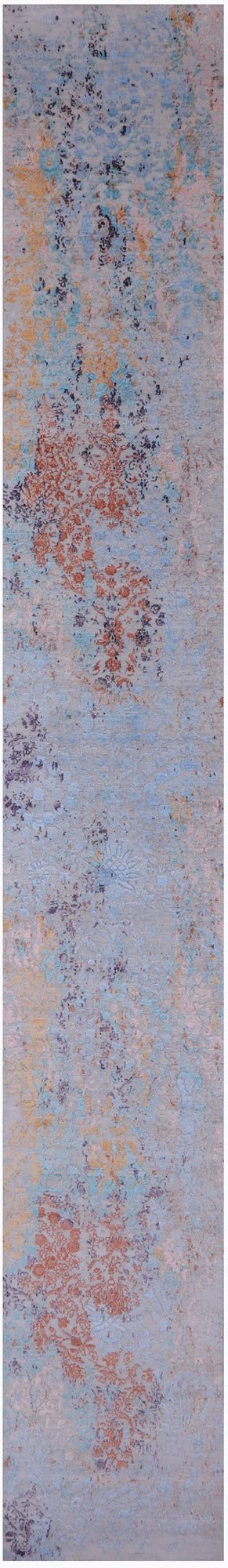 Abstract Modern Handmade Wool & Silk Runner Rug - 2' 5" X 17' 7" - Golden Nile