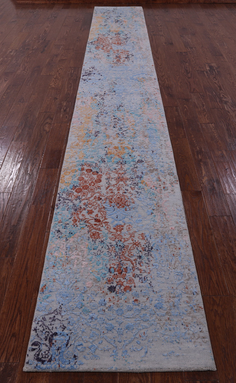 Abstract Modern Handmade Wool & Silk Runner Rug - 2' 5" X 17' 7" - Golden Nile