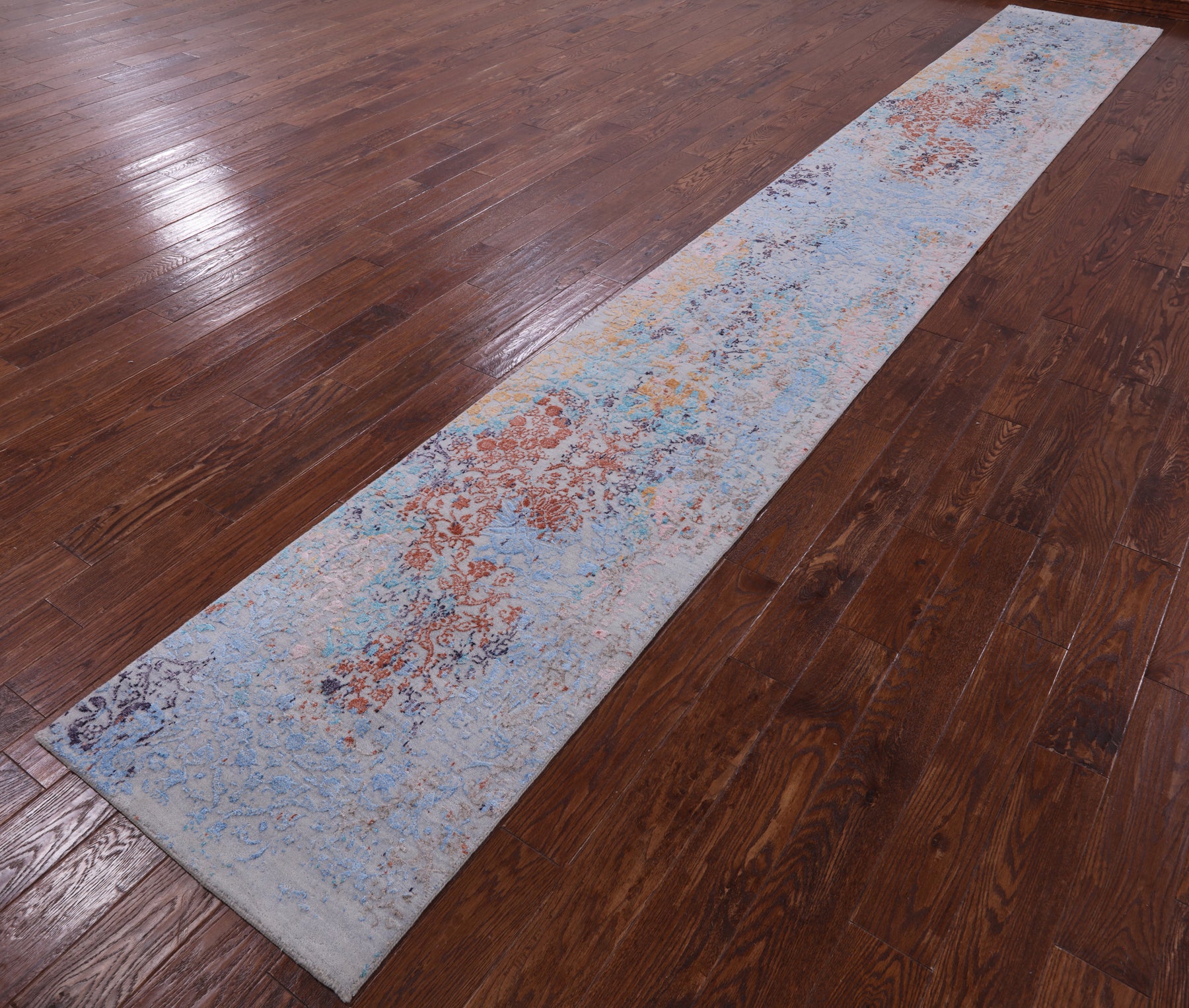 Abstract Modern Handmade Wool & Silk Runner Rug - 2' 5" X 17' 7" - Golden Nile