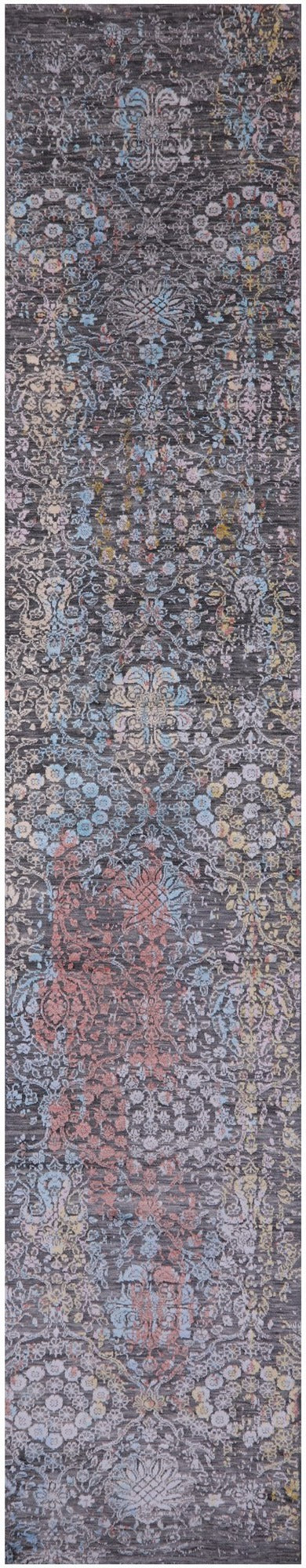 Abstract Contemporary Hand Knotted Wool & Silk Runner Rug - 2' 7" X 14' 0" - Golden Nile