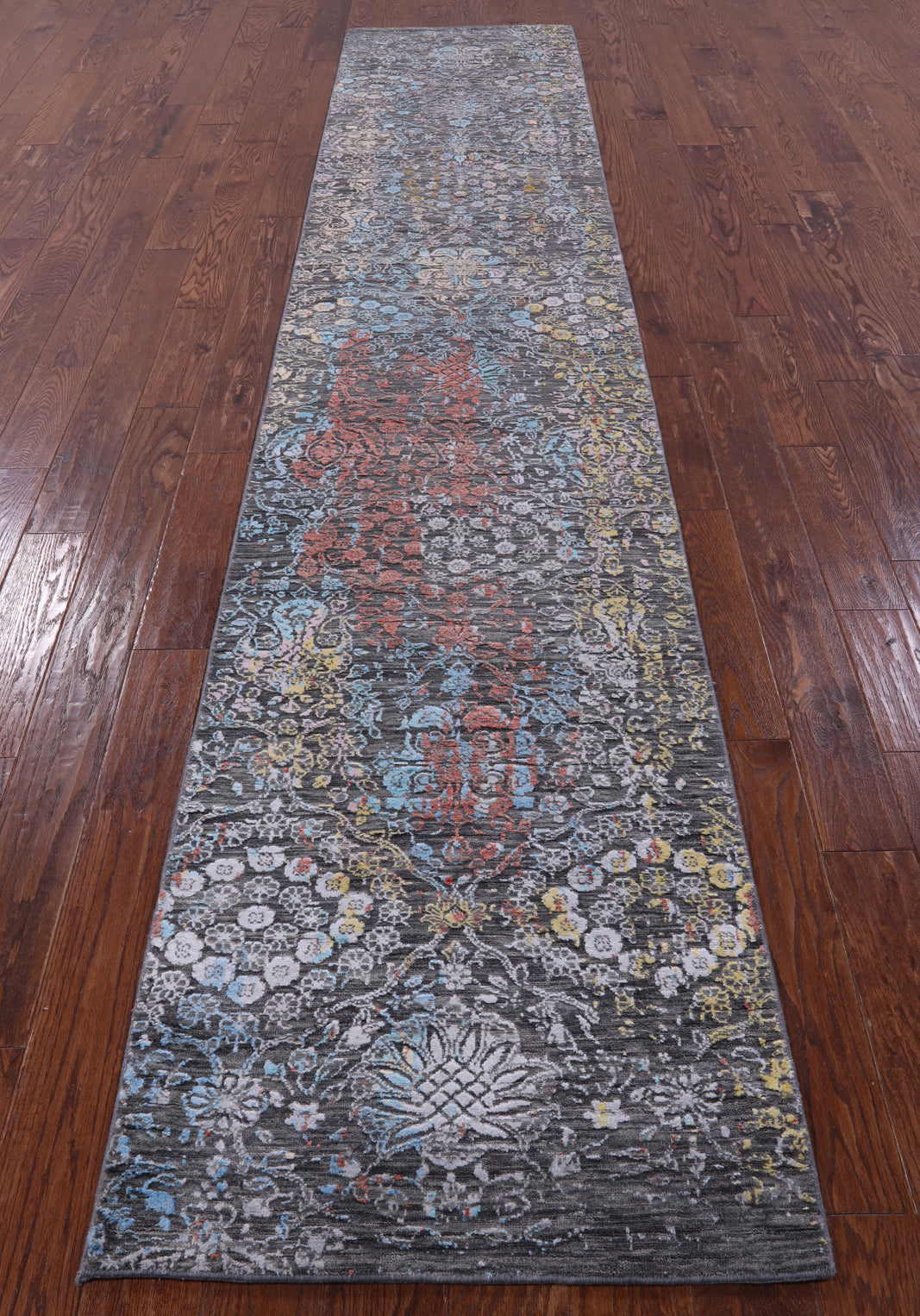 Abstract Contemporary Hand Knotted Wool & Silk Runner Rug - 2' 7" X 14' 0" - Golden Nile