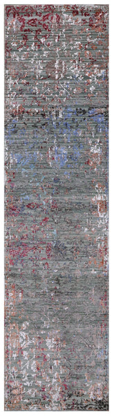 Abstract Contemporary Hand Knotted Wool & Silk Runner Rug - 2' 7" X 9' 11" - Golden Nile