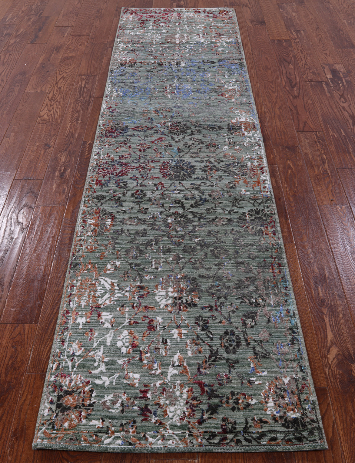 Abstract Contemporary Hand Knotted Wool & Silk Runner Rug - 2' 7" X 9' 11" - Golden Nile