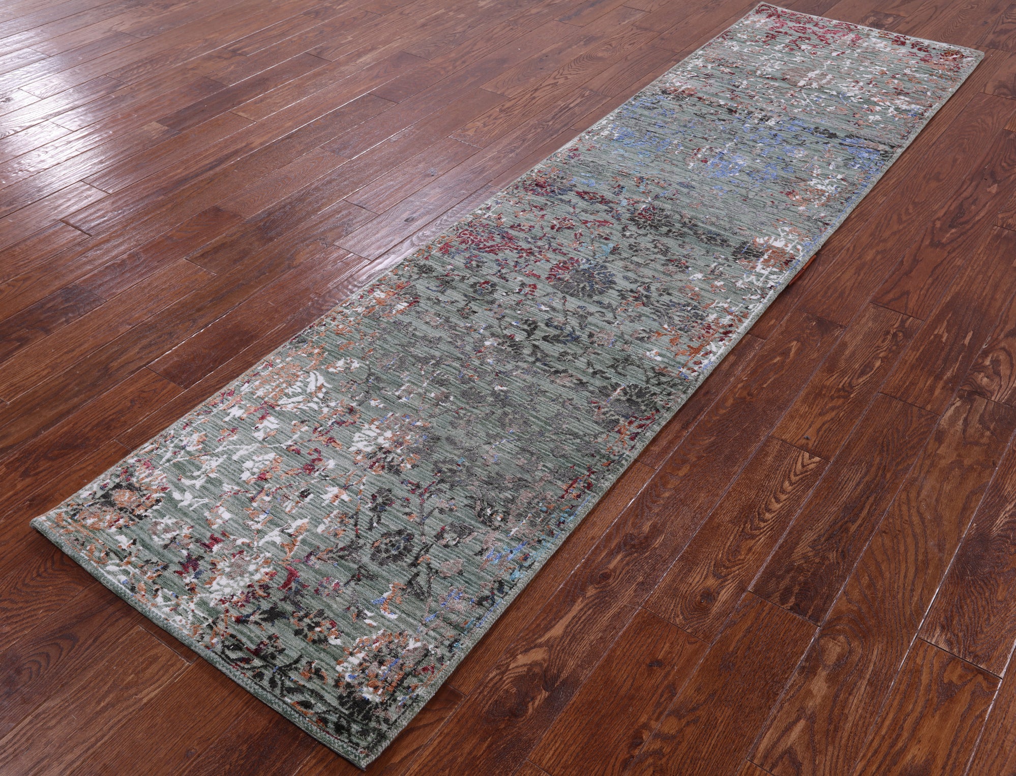 Abstract Contemporary Hand Knotted Wool & Silk Runner Rug - 2' 7" X 9' 11" - Golden Nile