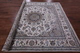 Ivory Square Persian Nain Hand Knotted Wool & Silk Rug - 8' 2" X 8' 3" - Golden Nile