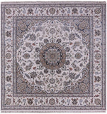 Ivory Square Persian Nain Hand Knotted Wool & Silk Rug - 8' 2" X 8' 3" - Golden Nile