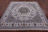 Ivory Square Persian Nain Hand Knotted Wool & Silk Rug - 8' 2" X 8' 3" - Golden Nile