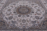 Ivory Square Persian Nain Hand Knotted Wool & Silk Rug - 8' 2" X 8' 3" - Golden Nile