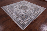 Ivory Square Persian Nain Hand Knotted Wool & Silk Rug - 8' 2" X 8' 3" - Golden Nile