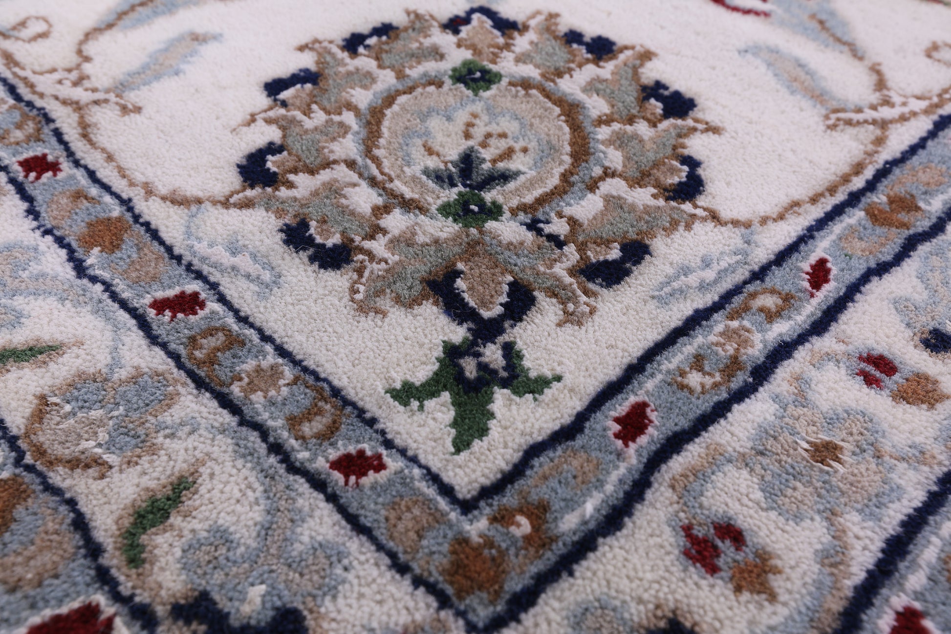 Ivory Square Persian Nain Hand Knotted Wool & Silk Rug - 8' 2" X 8' 3" - Golden Nile